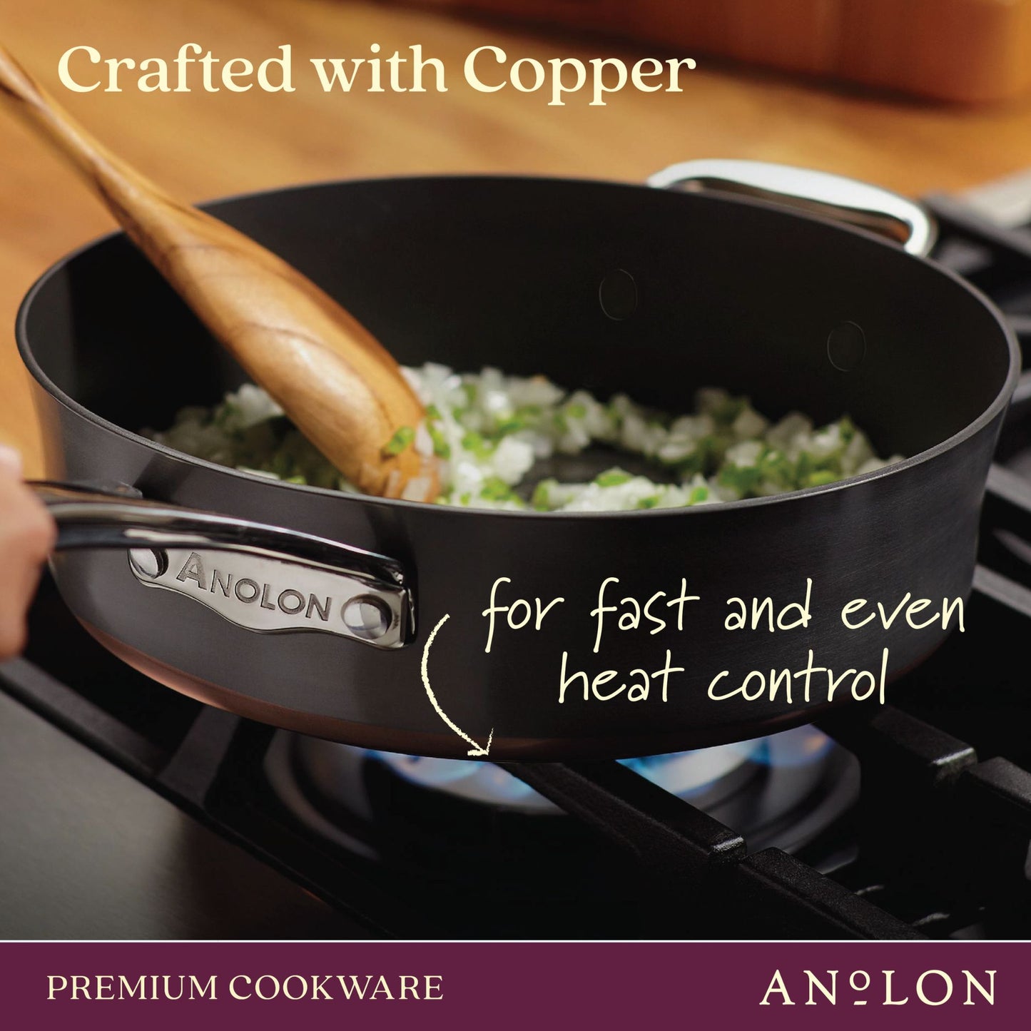 Anolon Nouvelle Copper Luxe Nonstick Induction Covered Saucepan 16cm/1.9L Onyx